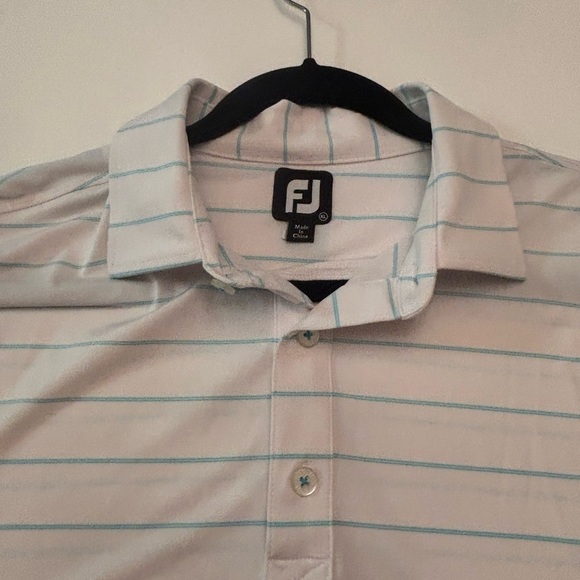 FootJoy Golf Polo Shirt Men’s XL White Blue Striped Performance Stretch - Picture 2 of 4